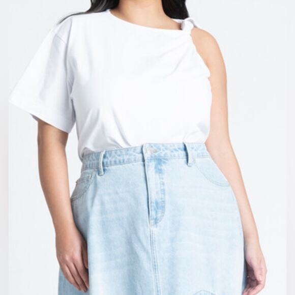 Eloquii Twist Shoulder Tee White Size 22/24 - Picture 4 of 8